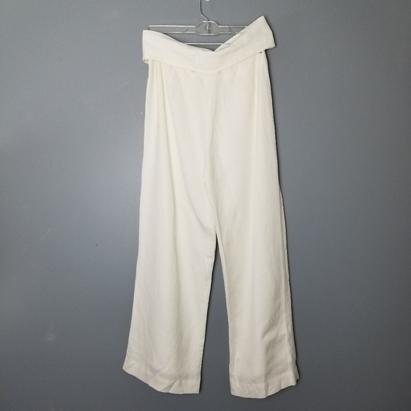 Mercer & Madison Womens White Linen Tie Waist Wide Leg Pants Size 6 Side Zipper - Picture 3 of 14